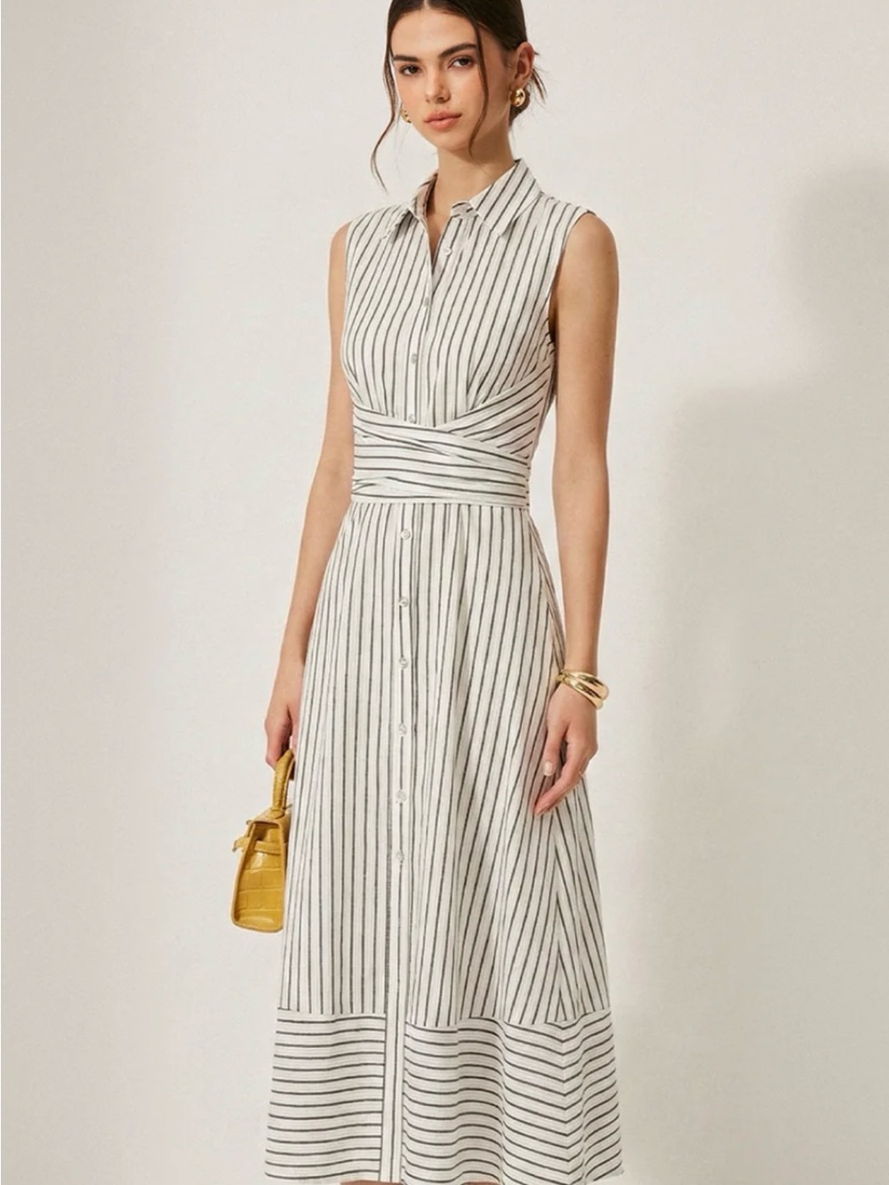 Commence Sleeveless White & Black Striped Shirt Dress